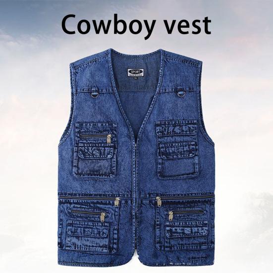 Spring Autumn Men Vest Multiple Pockets Solid Color Streetwear Plus Size Loose V Neck Sleeveless Outerwear Waistcoat for Fishing