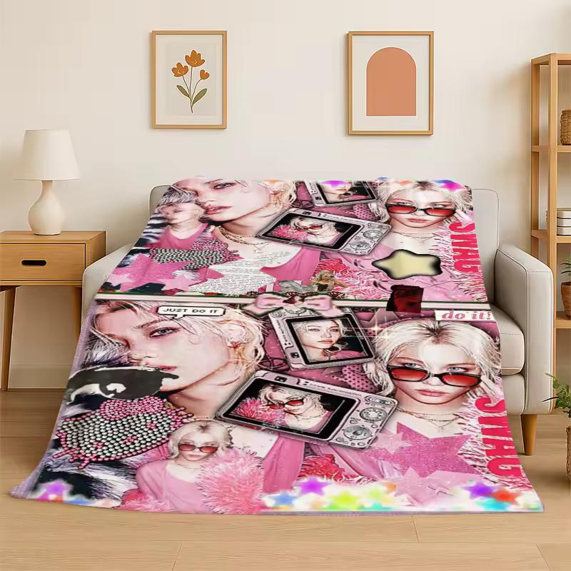 Kpop Felix Stray Kids Coperta in Flanella Morbida Calda per Camera da Letto Soggiorno Letto Viaggio Campeggio Picnic Regalo