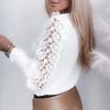 Vintage Weißes Spitzenhemd für Damen Langarmbluse Elegante Durchbruch-Oberteile Damenbekleidung Übergröße