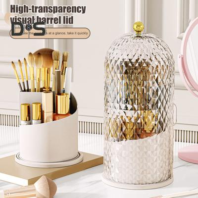 Toothbrush Holder with Cover Cosmetic Storage Box Organizer Dustproof 360-Degree Rotating Toothbrush Makeup Brush Holder