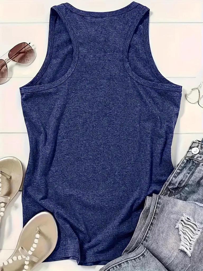 Floral Print Sleeveless Round Neck Women's T-Shirt Pullover Vest for Spring/Summer