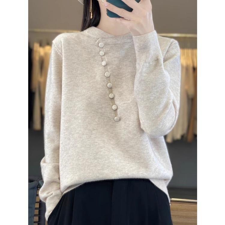 Damenpullover im chinesischen Stil Herbst und Winter Neue Damenbekleidung, Chinesischer Stil Retro Locker und Westlich Gestrickter Basis-Pullover