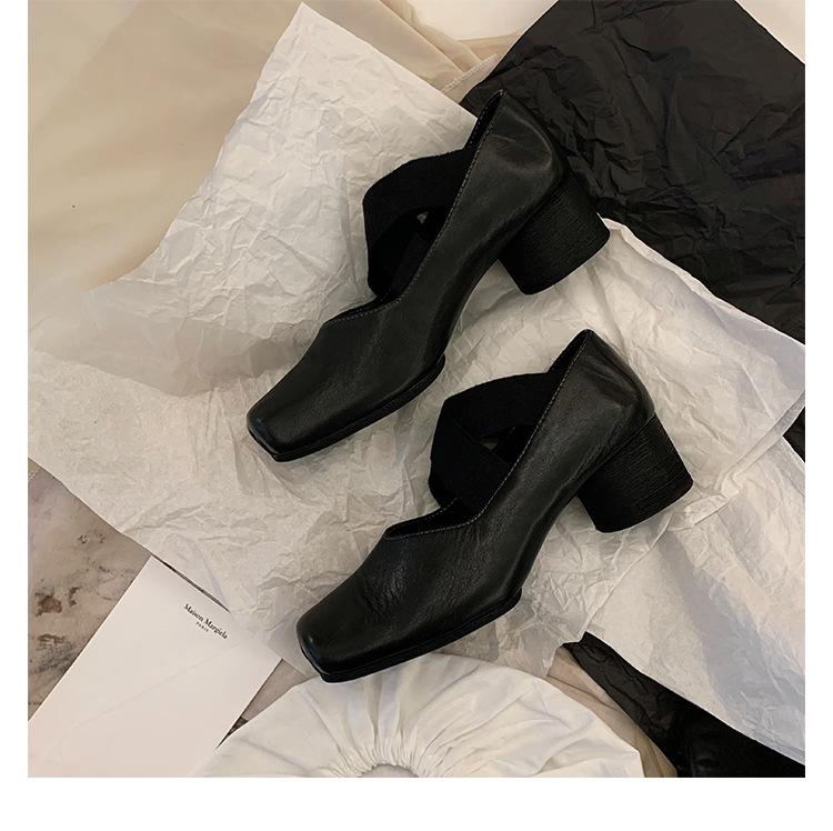 

Sheepskin version retro style cross leather square head ballet single shoes women s niche dark Mary Jane shoes small leather shoes 40