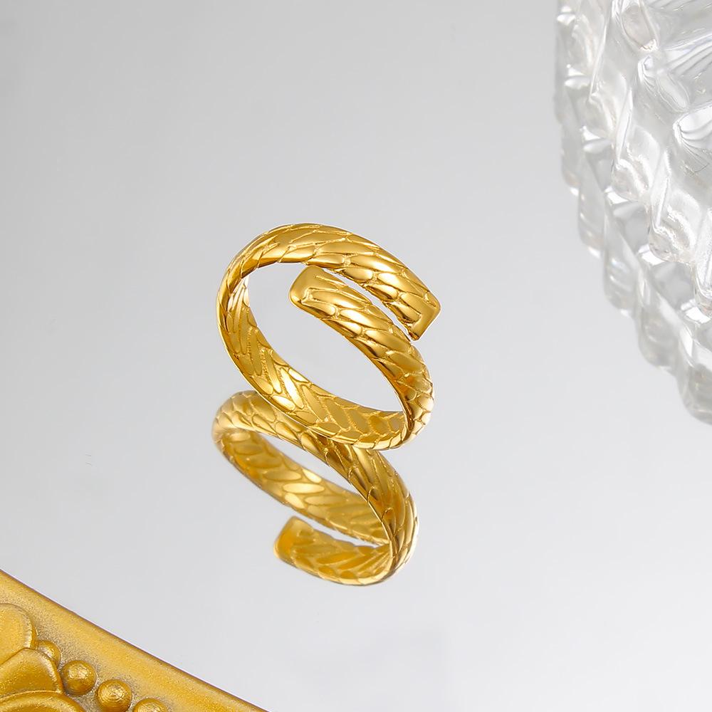 18K Gold Titanium Steel Wheat Ear Open Ring - Versatile Fashion Design