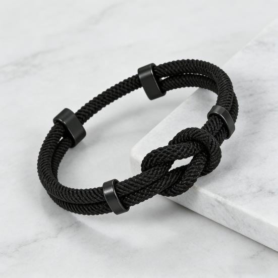 Yousheng Adjustable Men Rope Bracelet Infinity Knot Bracelet Simple Black Rope Bracelet with Card Gift for Husband Boyfriend Brother