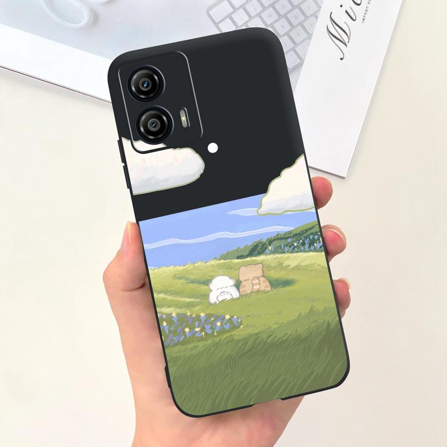 For Motorola Moto G73 5G Phone Case Black Soft Silicone Anti-knock Cover For MotorolaG73 G 73 Capa Panda Rabbit Cat Luxury Capa