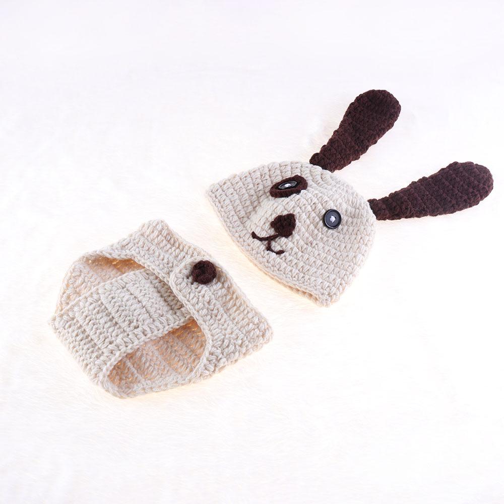 

Handmade Big Ear Dog Baby Photography Outfit with Knitted Cartoon Hat грязно-белый