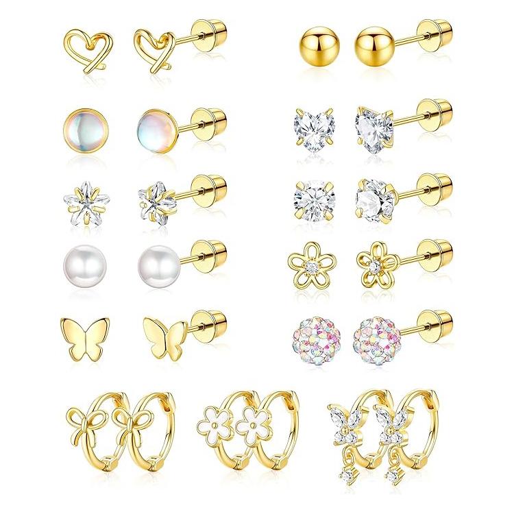 Kolip Hypoallergenic Surgical Stainless Steel Earrings for Girls, Cute Flower Heart Pearl Bow Earrings for Women золотой