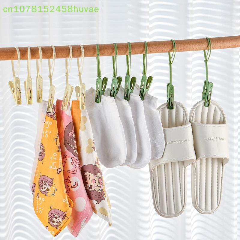 12-Pack Strong Windproof Hook Clip Clothes Hangers for Drying Clothes Socks Underwear - Small Household Clothesline Clips