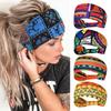 Women Wide Boho Print Headband Yoga Workout Knotted Stretch Sports Hairband Vintage Ethnic African Head Wrap
