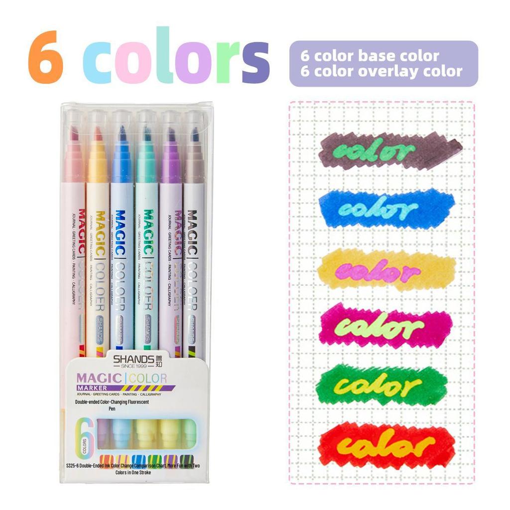 12-Color Double-Ended Fluorescent Pen Set - Color-Changing Highlight & Art Markers for Students