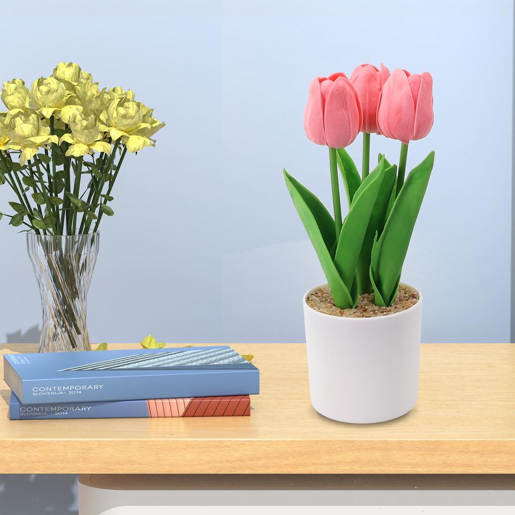 Artificial Tulip Flowers In Pot, Faux Potted Plants For Home, Office, Wedding, Party And Garden Decorations Potted Tulip Plants