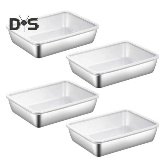 

Контейнеры для еды из нержавеющей стали с крышками, прямоугольный контейнер для приготовления пищи, для хранения в холодильнике, кухонный поднос, герметичный, для бекона, салата, сыра, мясных деликатесов, фруктов 4pcs