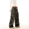 Unisex Retro Three-Stripe Camo Cargo Track Pants - Loose, Straight, Wide-Leg Fit