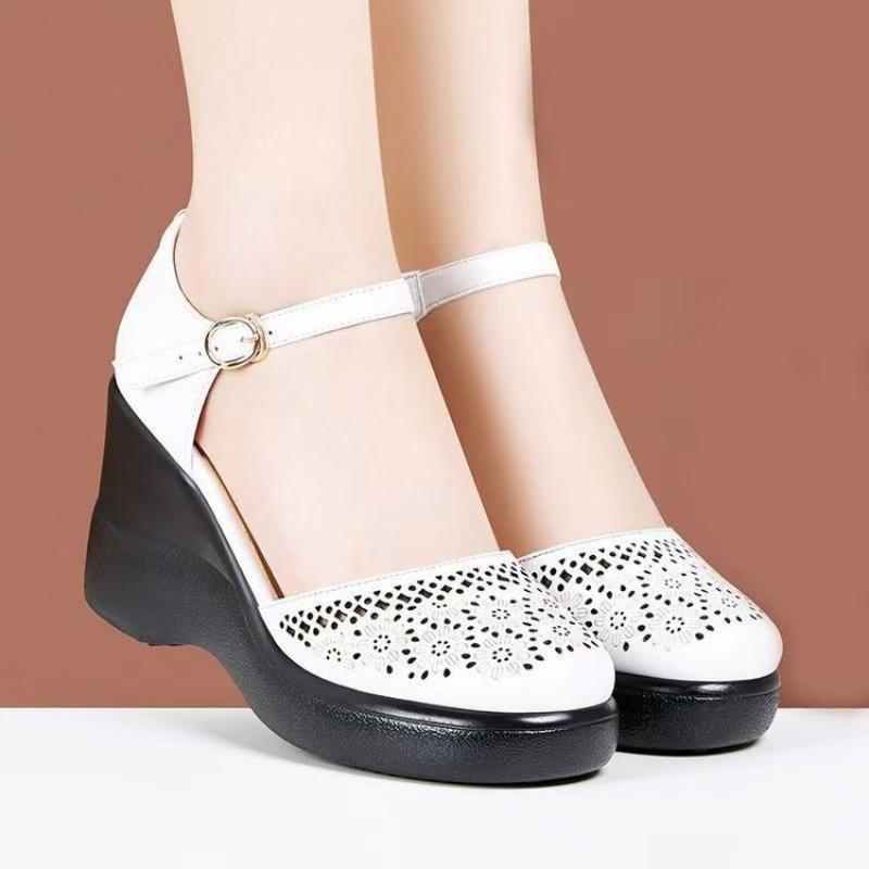 

Платформенные сандалии с полым толстым каблуком, регулируемые ремешки, мягкая подошва, удобная обувь 35 белый