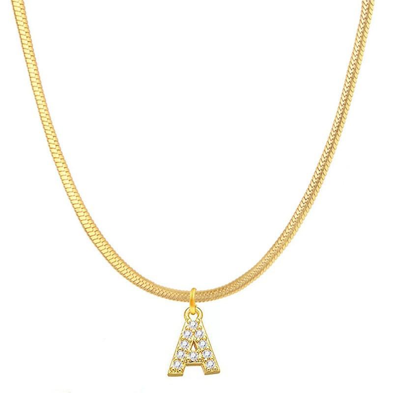 Letter Pendant Necklace in Wind Snake Bone Clavicle Chain Titanium Steel Necklace Zircon Pendant Necklace