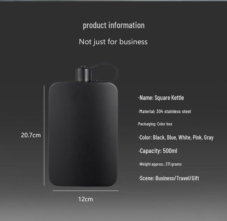 500ml 304 Stainless Steel Portable Pocket Flask - Large Capacity Unisex Flat Water Bottle