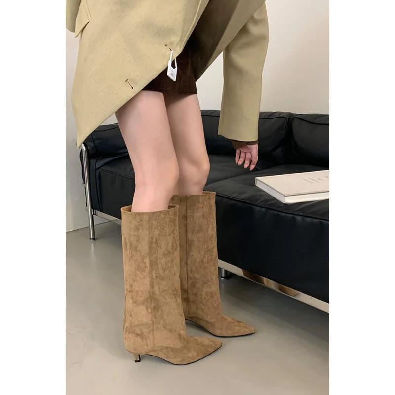 Fashion 2025 Winter Street Style Pointed Toe Knee-High Boots Women Low Heels Shoes Female Long Booties Women Shoes Zapatos De Mujer