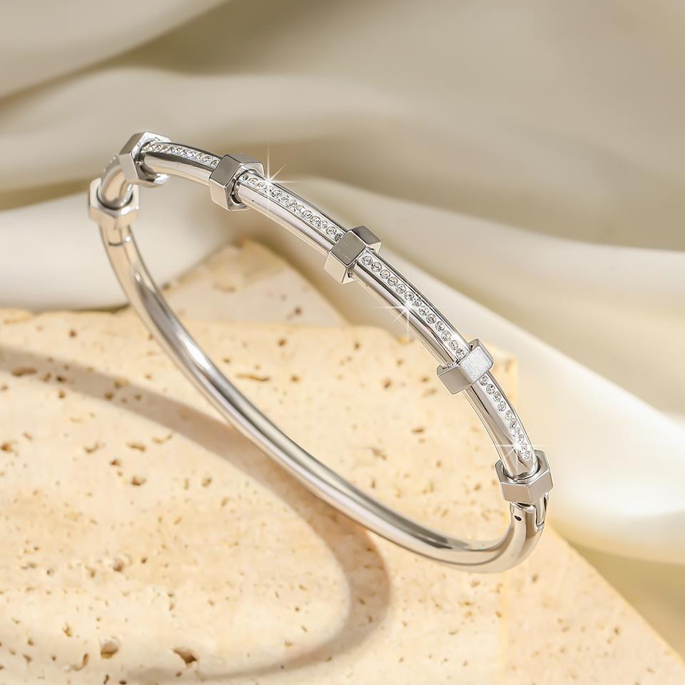 316L Stainless Steel Exquisite Nail Brand Bracelets For Women American Trendy Shining Zircon Screw Not Fading Bangle Gift