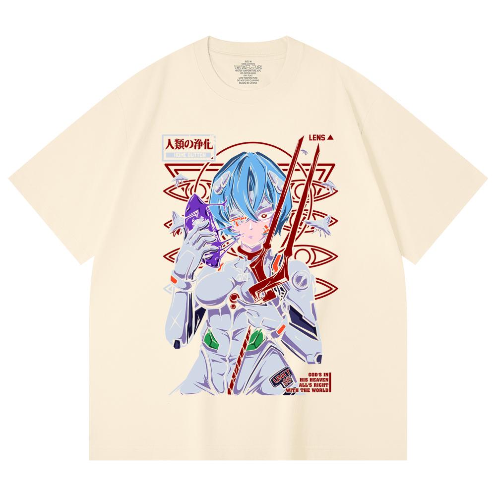230 Gsm 100% Cotton Evangelion V7 Rei Print Unisex Heavy Cotton T Shirt
