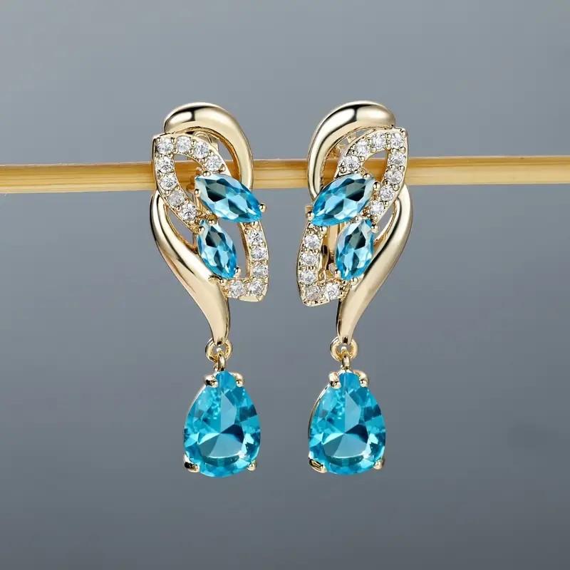 Geometric Water Drop Blue Zircon Earrings, Fashionable, Elegant, Luxurious and High-end Women's Earrings