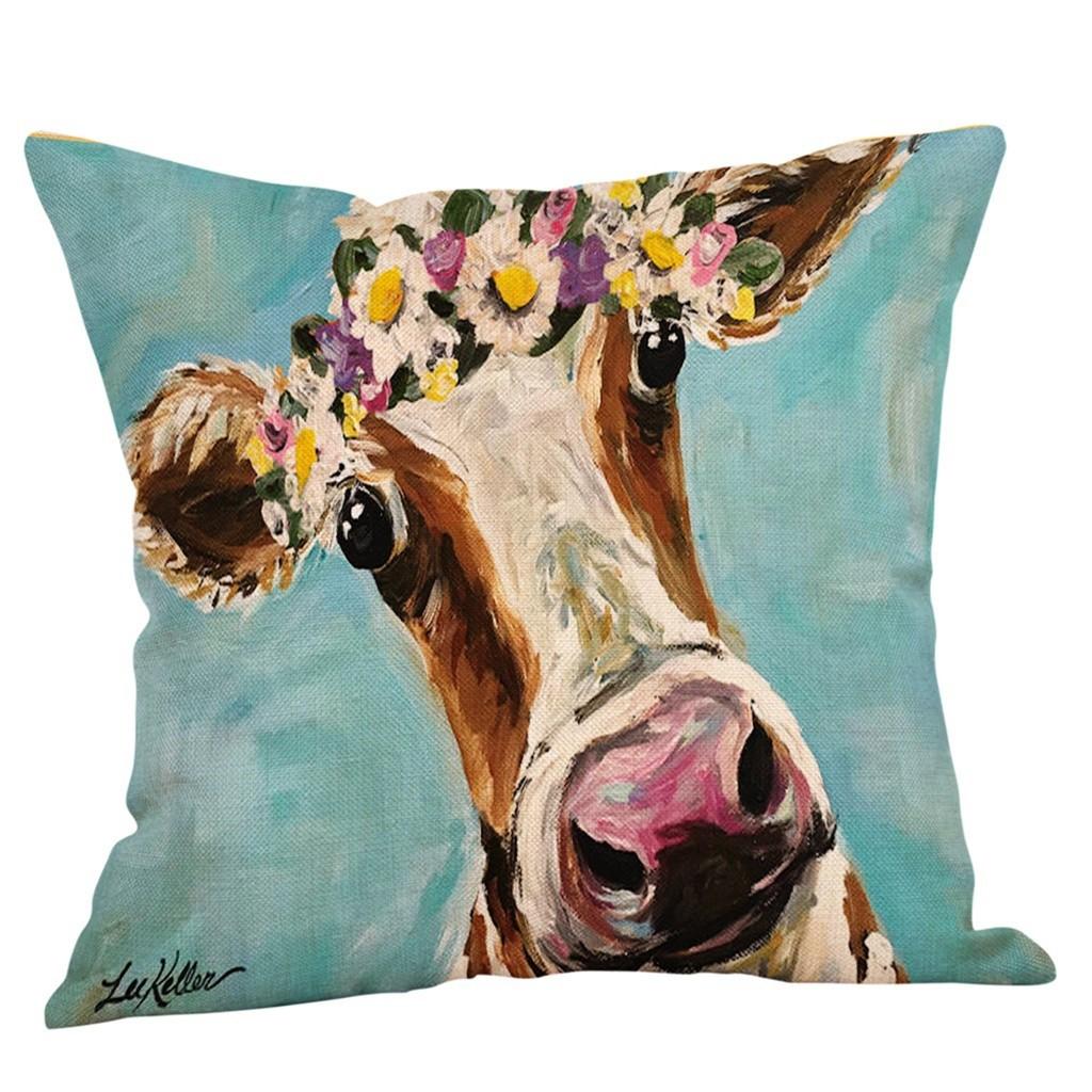 Creative Cartoon Cute Animal Print Linen Pillow Case Home Sofa Car Decoration Pillow
