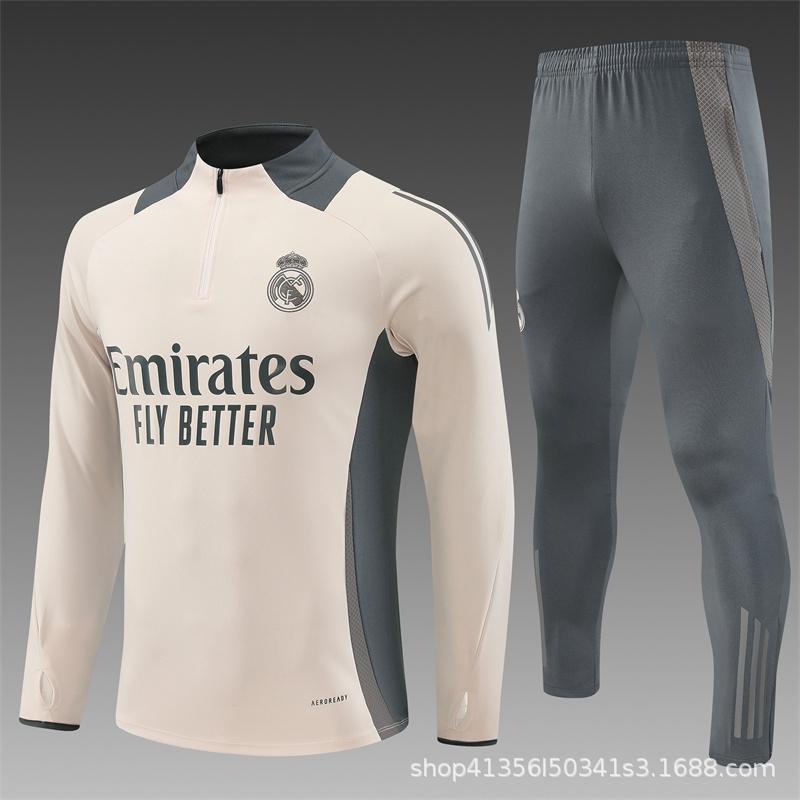 Maglia da Allenamento da Calcio Real Madrid a Maniche Lunghe Mezza Zip Tuta per Adulti e Bambini Stampa Maglia Mbappe