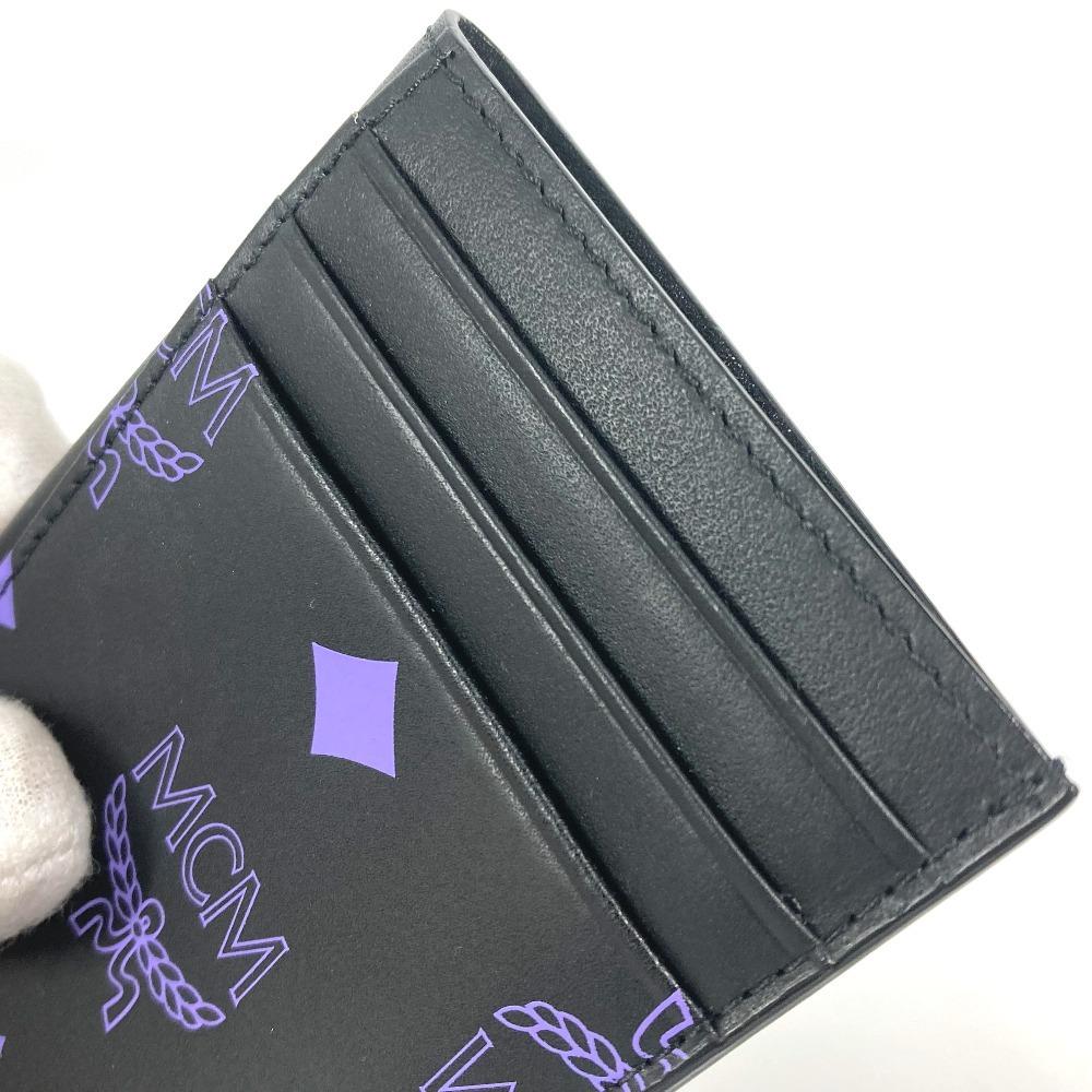 MCM logo Business card holder pass case Bicolor Card Case Leather Black/purple