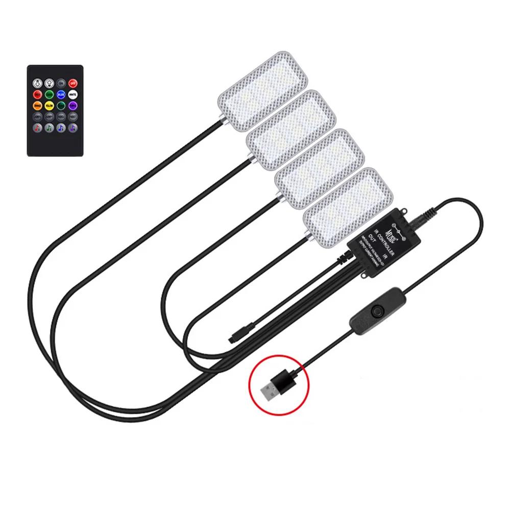4PCS Car Atmosphere Led Foot Light USB Isqueiro Ambiente de Carro Luzes Decorativas Auto Interior Lâmpadas Ambiente com Controle de APP