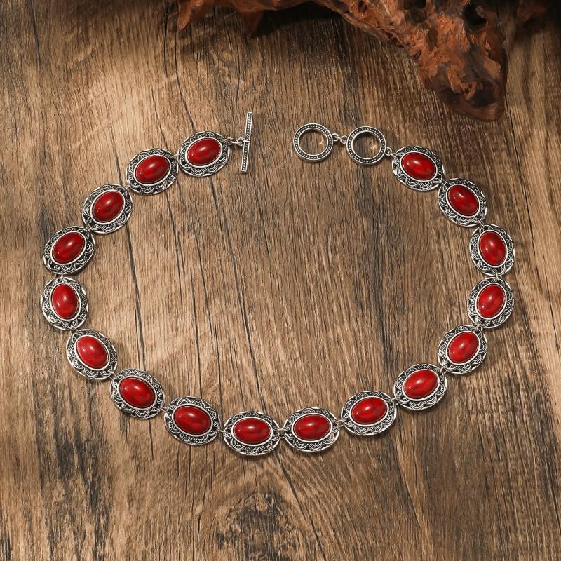 

BLINGBAY Женское ожерелье-цепочка в стиле ретро, этническое бирюзовое ожерелье, женская персонализированная резьба, овальная цепочка на ключицу, подарок на день рождения для девочки