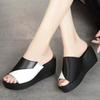 WTEMPO Soft Leather Summer Casual Slippers Women Large Size Patchwork All-match Wedge Heel Non-slip Slippers