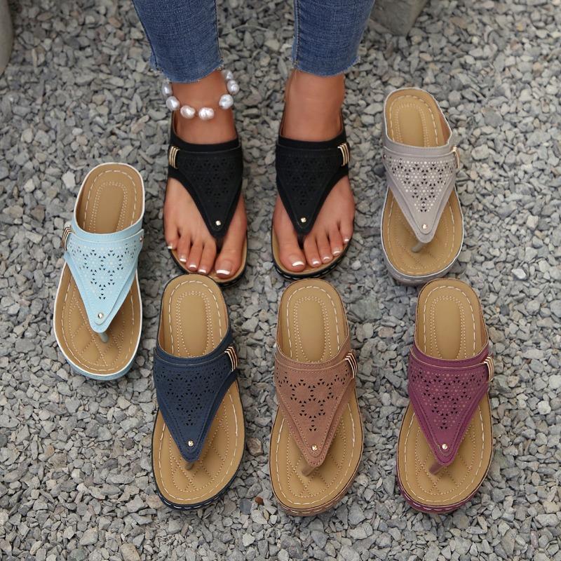 Large Size Summer New Toe Wedge Heel Fashion Laser Rivet Flip-flop Sandals Women