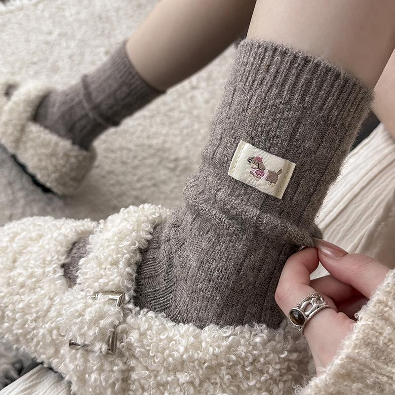 Socks Medium Tube Socks Winter Twist Pattern Wool Socks Fleece Thickened Warm Cute Cloth Label Dachshund Dog Stacking Socks