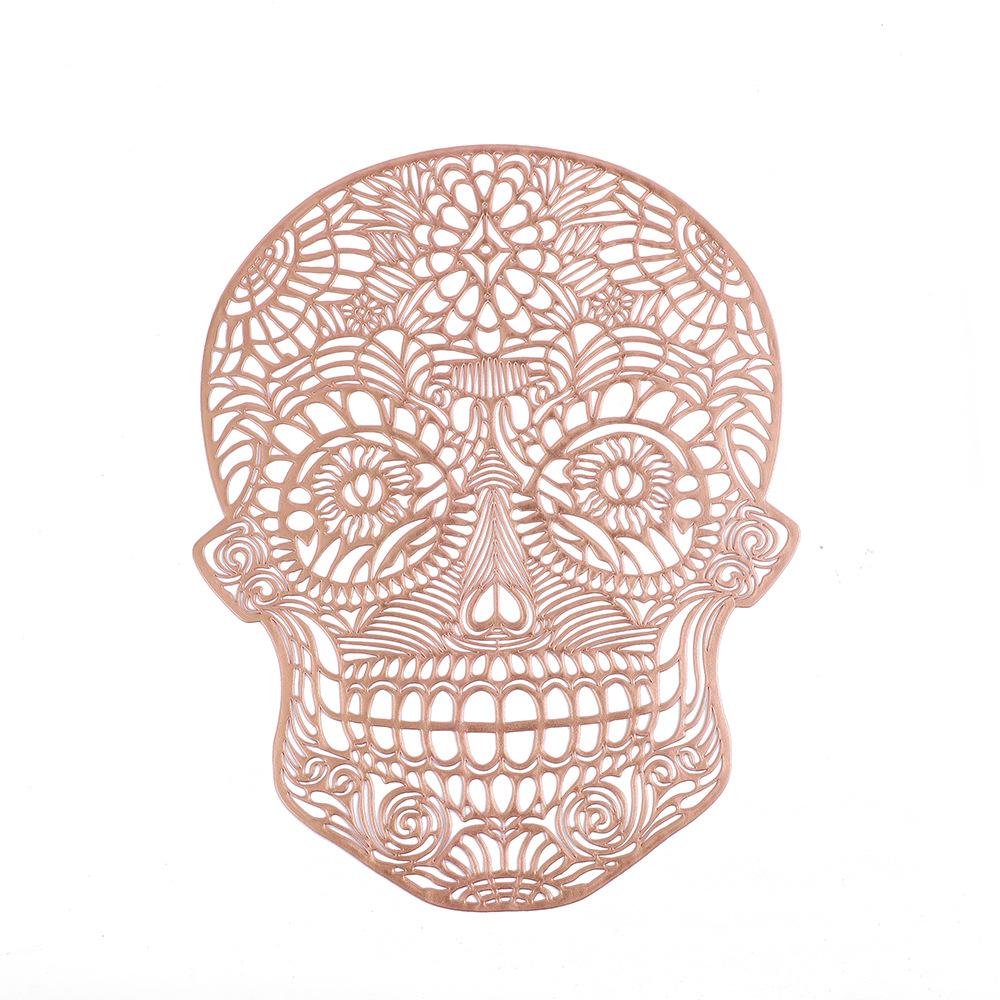 Halloween Skull PVC Placemats Hot Gold Skeleton Waterproof Anti-scald Heat Insulation Mats Table Decoration and Accessories