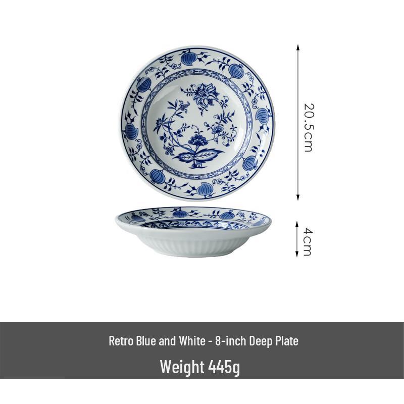 OIMG Vintage 8-inch Ceramic Deep Soup Plate