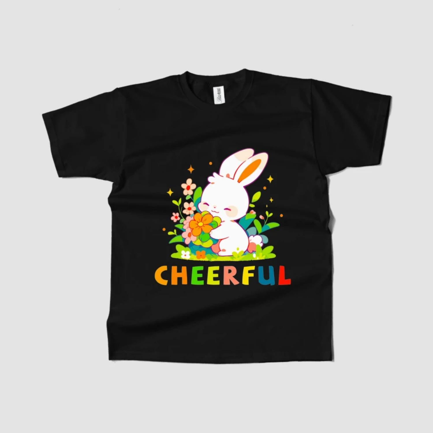 

Cheerful Bunny Graphic T-Shirt Women s Short Sleeve Round Neck Spring Summer Design Fast Ship XXXXXL чорний