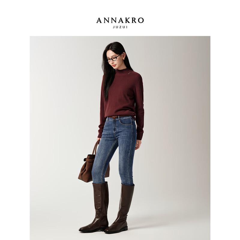 

Annacoco Women s 100% Wool Semi-High Neck Knit Sweater XL