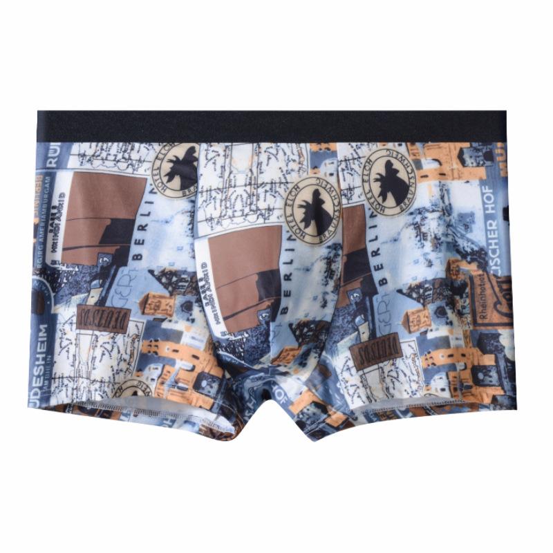 Men's  Ice Silk Underwear Flat Corner Summer Printed Thin Ice Cool Underwear