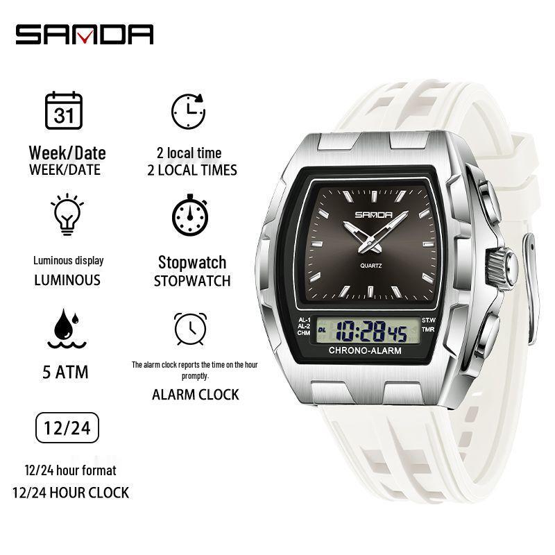 SANDA Men's Multifunctional Sports Watch - Dual Display, Waterproof, Casual & Versatile.