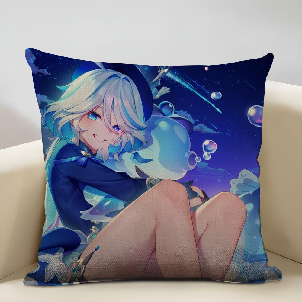 Genshin Impact Furina Cushion Household Decoration Linen Sofa Cushion Cover: Skin-Friendly & Breathable with Invisible Zipper