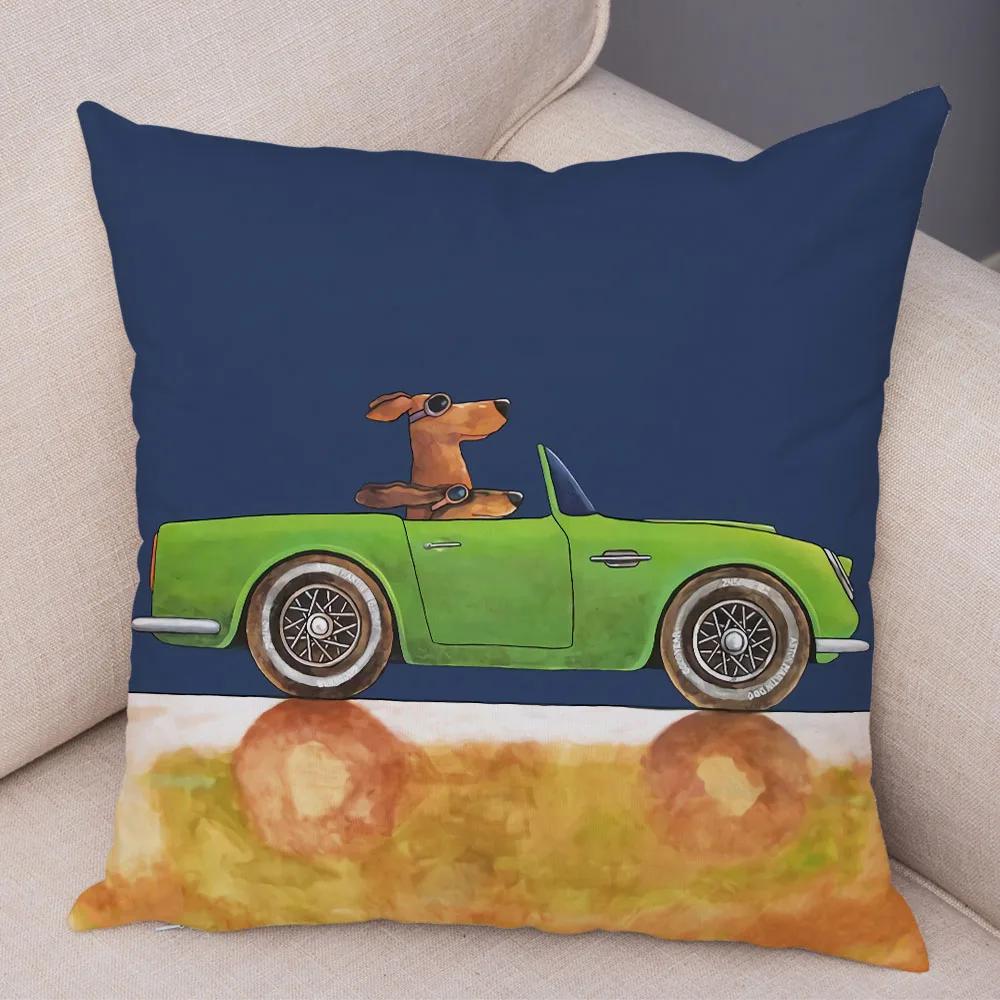 Colorful Cartoon Driving Bus Dog Cute Pet Print Cushion Cover for Home Living Room Sofa Car Decoration Pillowcase