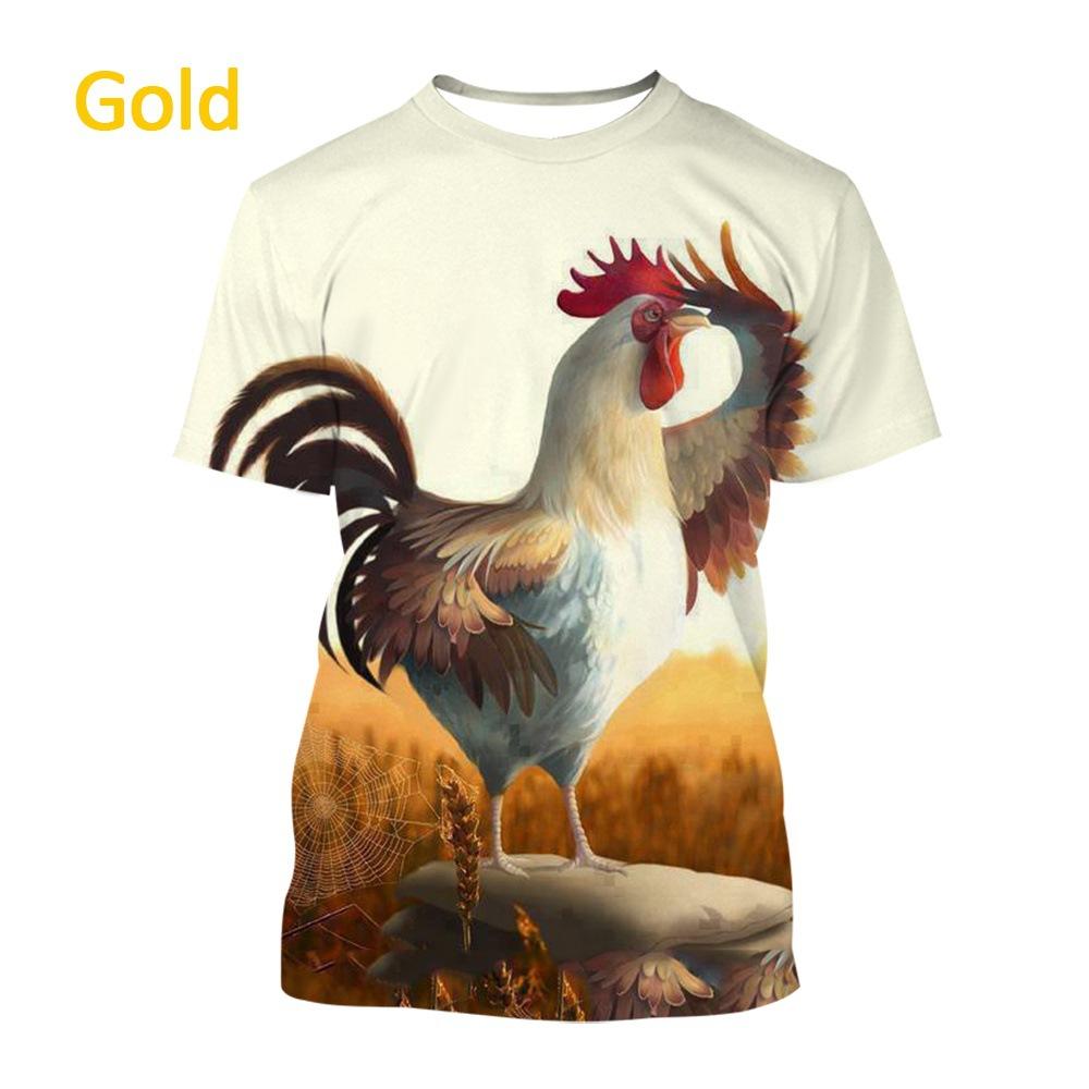 Chicken 3D Printed Short Sleeved T-shirt Summer Breathable Polyester Simple Round Neck Top