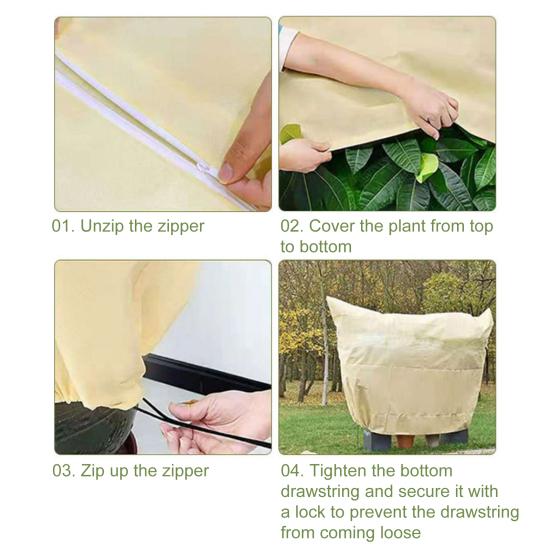 Winter Plant Cover Breathable Freeze Protection Pouch Reusable Frost Blanket with Zipper Drawstring for Outdoor Potted Plants Shrub