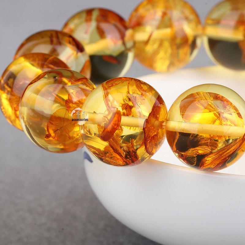Natural Amber Beeswax Flower Beads Bracelet with Star and Moon Design - Multi-Treasure Bodhi Clavicle Chain for DIY Accessories