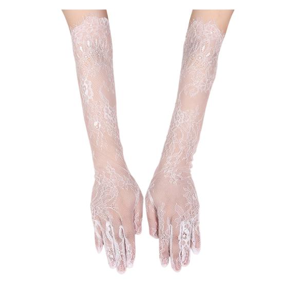 Bridal Lace Gloves Five-Finger Sheer Wedding Gloves Elegant Long Short Mesh Gloves for Women Tea Party Cocktail Party Prom