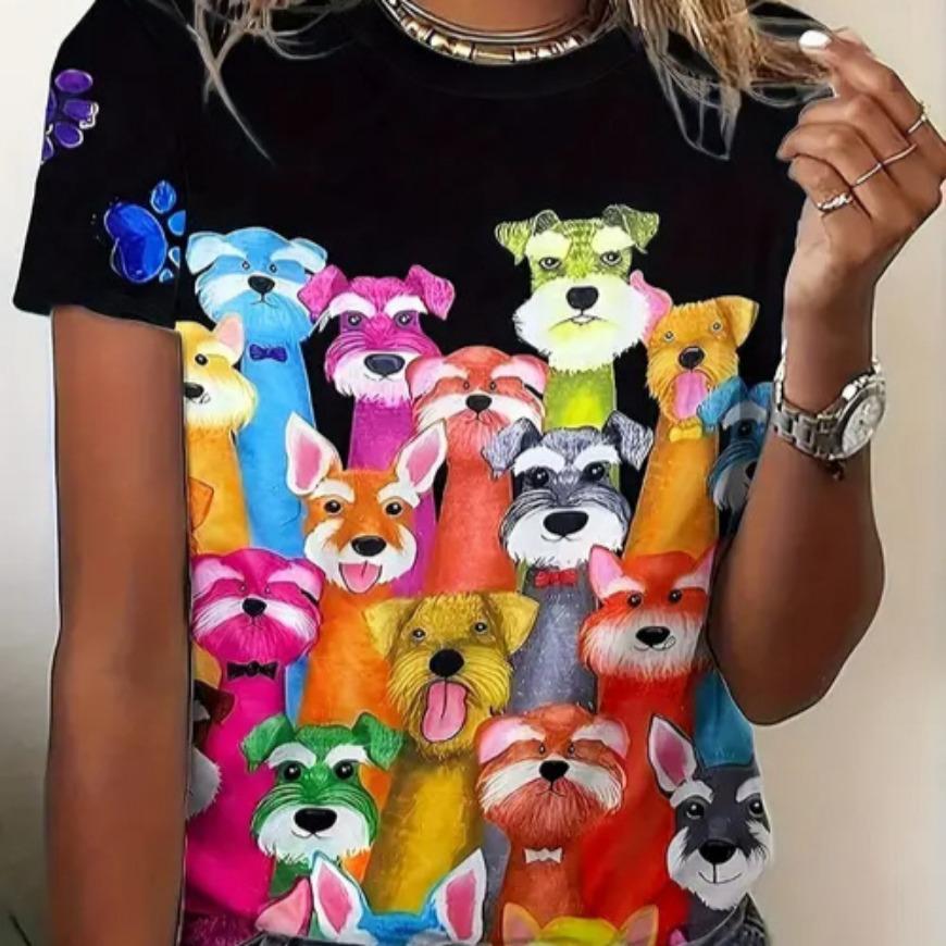 Summer Women's Casual Animal 3D Print Women's Round Neck Short Sleeved T-shirt