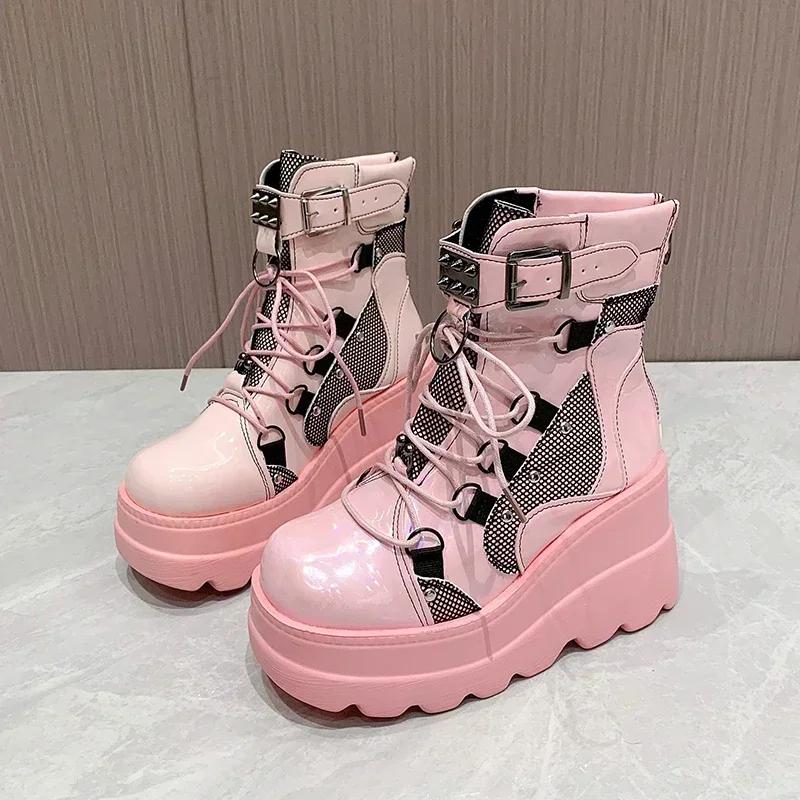Fashion Women's Boots 2024 Autumn Women Ankle Boots Platform Wedges High Heels Short Boots New Fashion Design Zip Cosplay Shoes of Women
