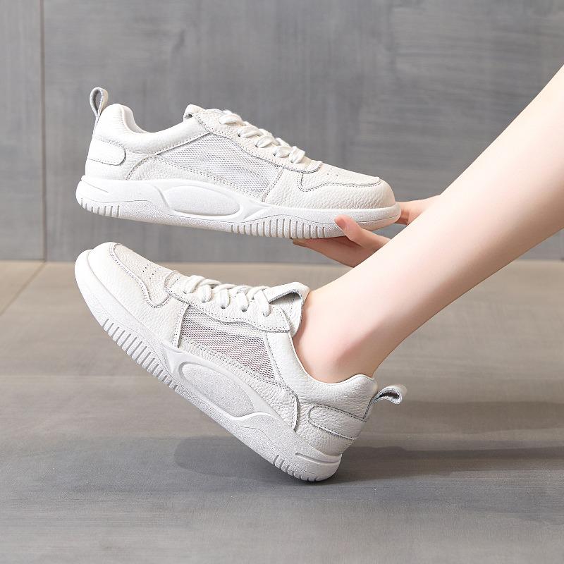 Leather Thick-soled Little White Shoes Women's New Spring and Summer Mesh Breathable, Light and Soft-soled Sports Board Shoes