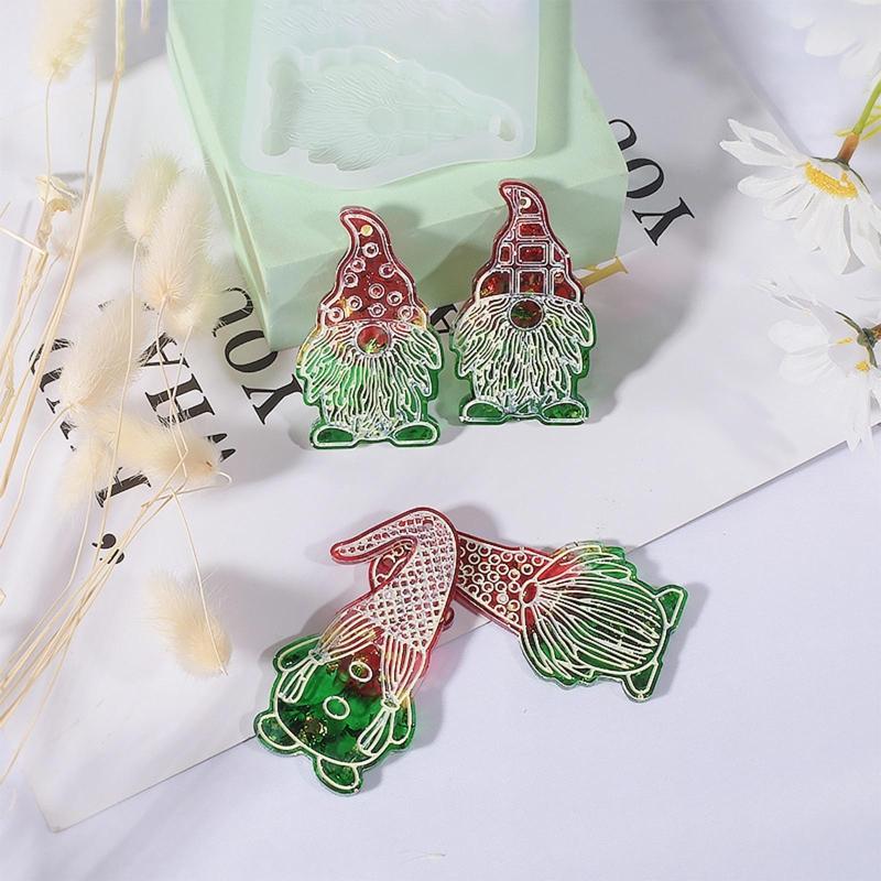Christmas Santa Silicone Mould Keychain Xmas Tree Hanging Pendant Mold with Hole Luggage Tag Charm Jewelry Making Craft