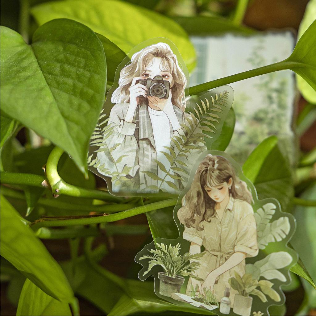 40 Sheets/bag Stickers PET Retro Illustration Girl Plant Character Sticker for Manual Splicing Materials Pack DIY Decoration